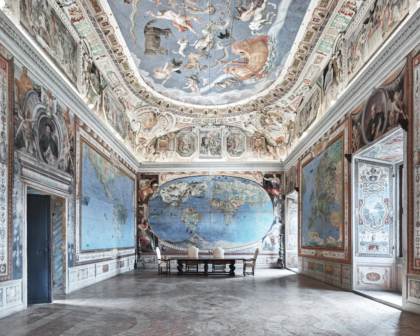 Old world map room in Italy