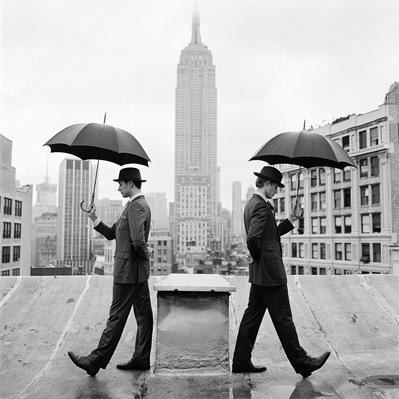 Rodney Smith, Reed and Nathan with Umbrellas on Rooftop, NY