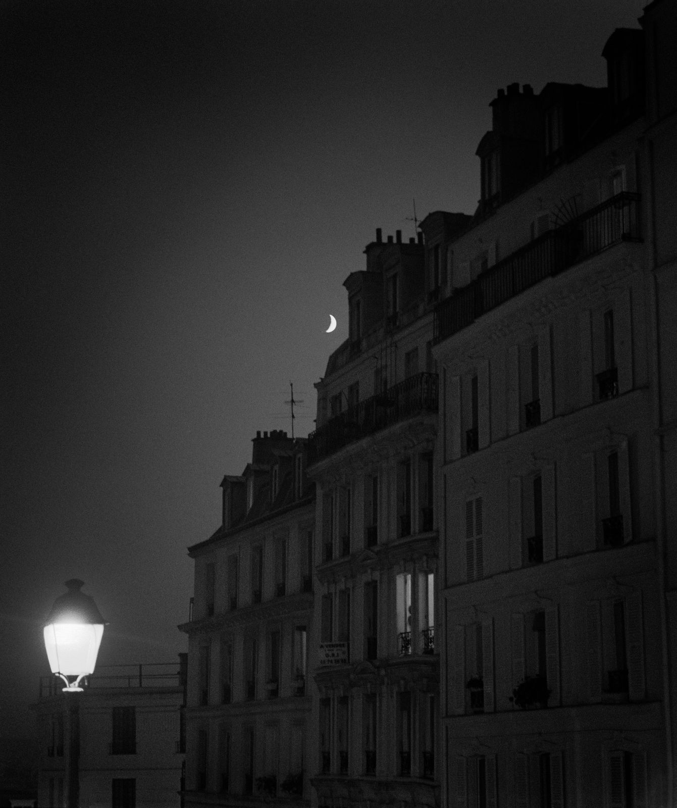Moonrise Montmartre Paris photograph black and whte