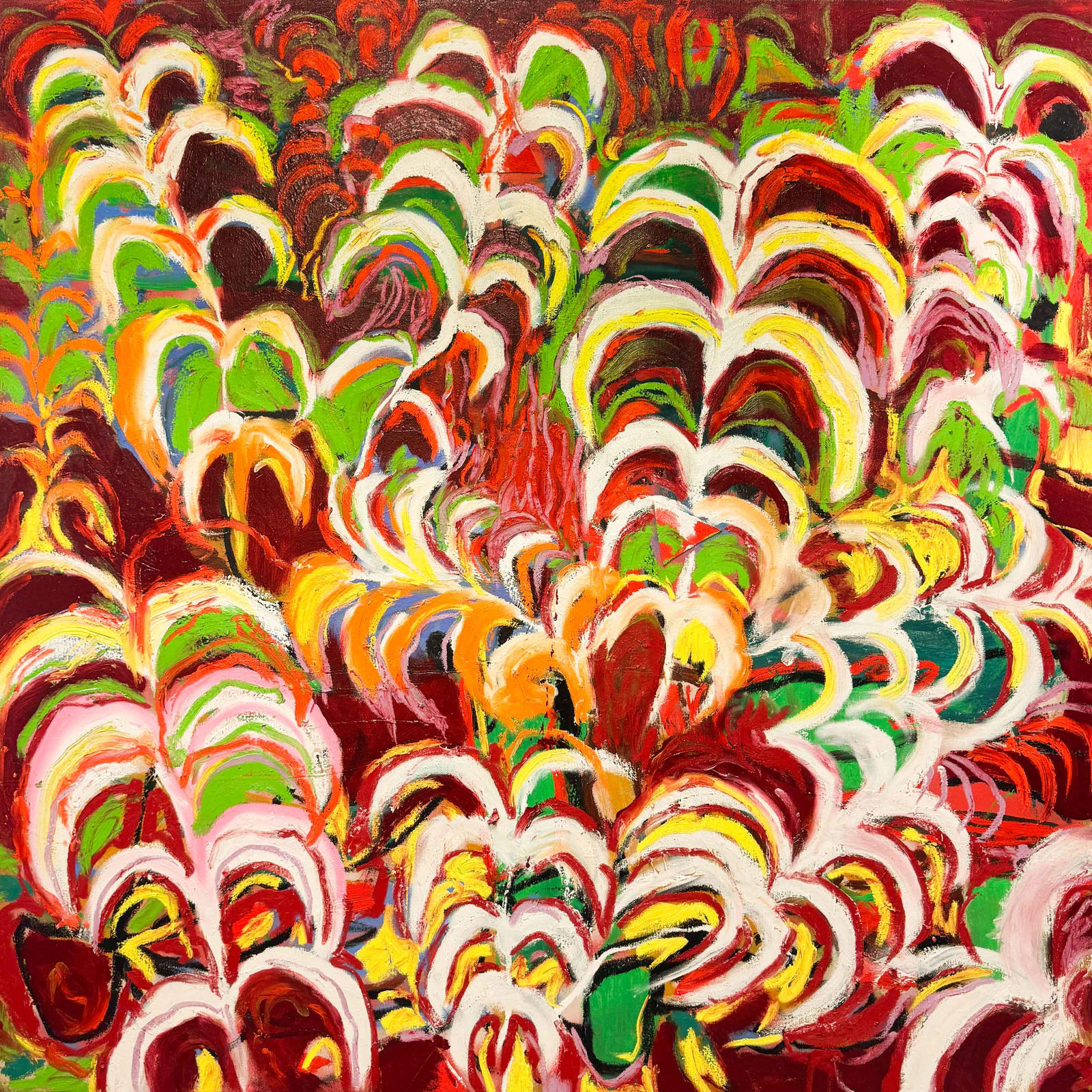 Thai mainhard painting colorful abstract yellows and reds Gilman Contemporary