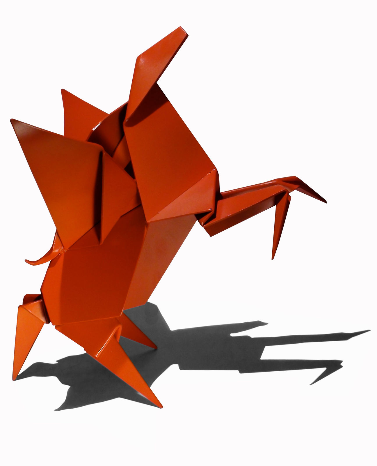 origami folded metal red pegasus sculpture by Hacer