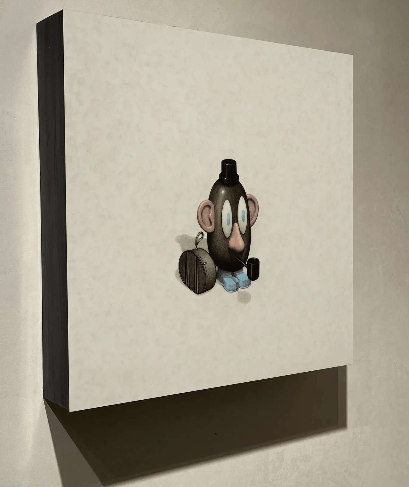 Matt Duffin paintings buy here Mr Potato head waiting with a suitcase by his side and a pipe in his mouth