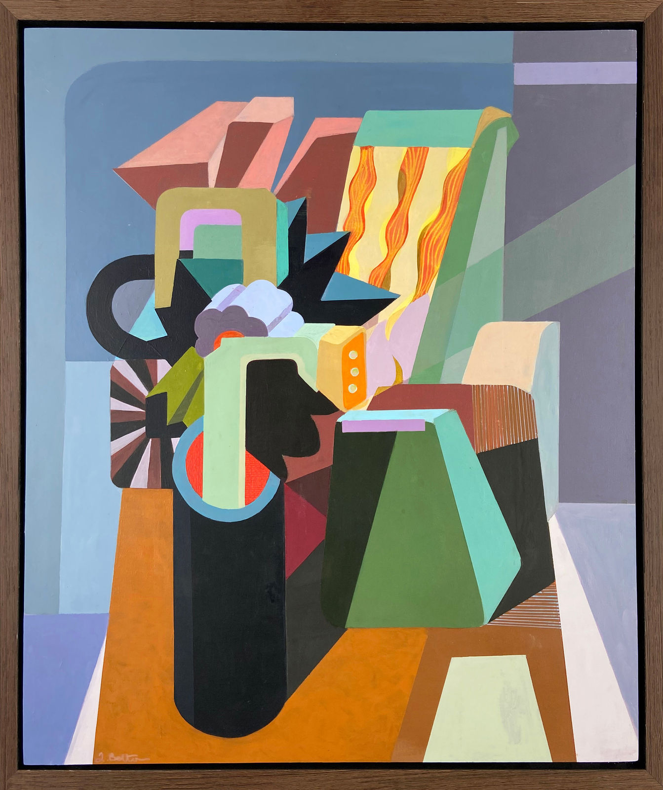 Jenny Belton, Still Life with Flowers, Lamp and Chair