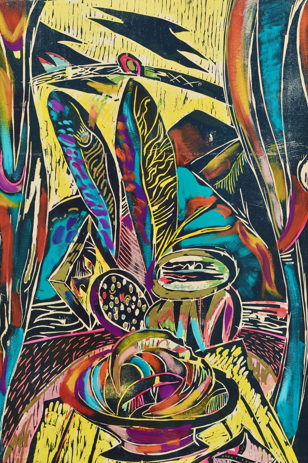 Philip Clairmont, Mangamahu (woodcut), 1982