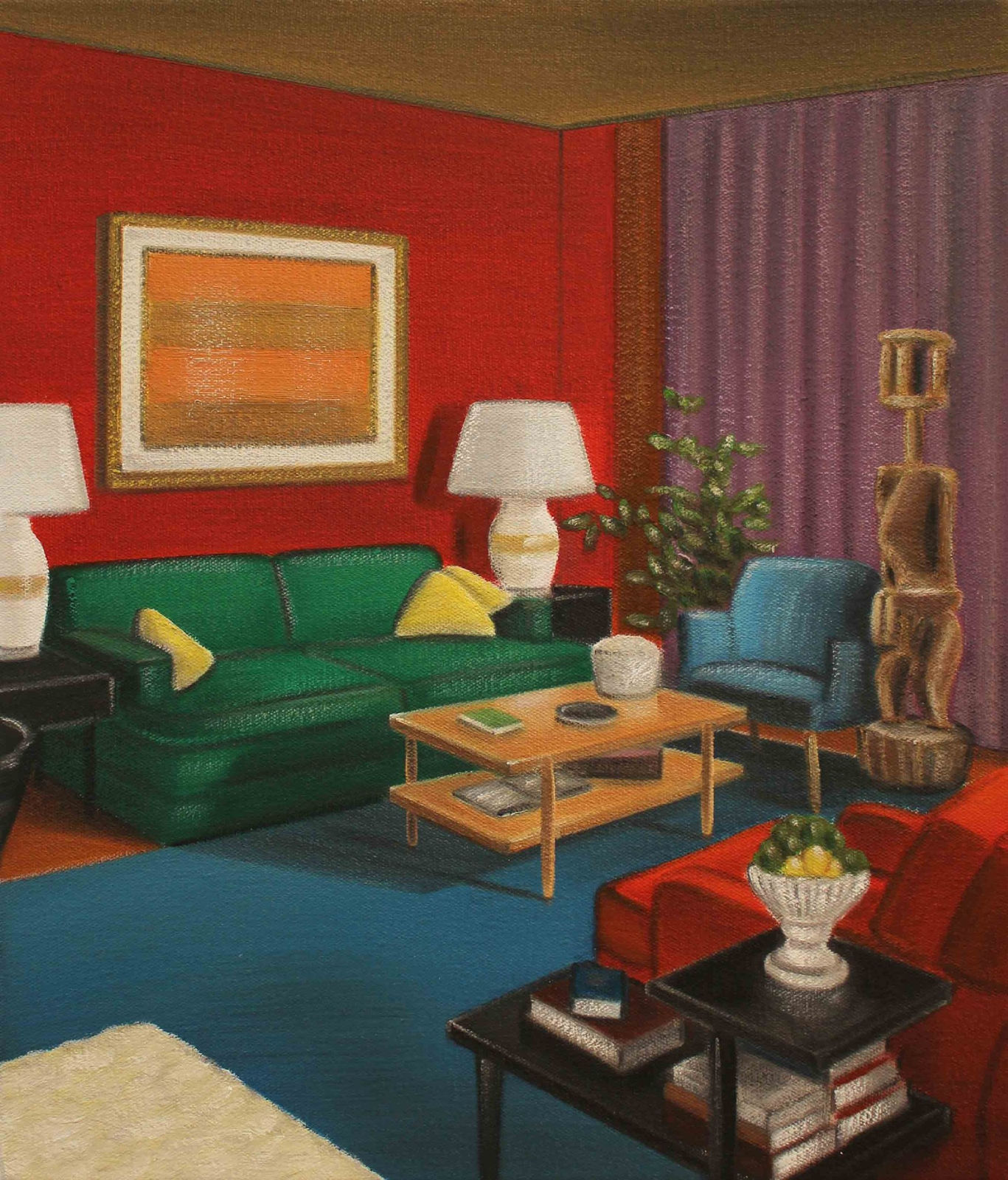 Graham Fletcher, Untitled (Standing Figure and Green Couch), 2016