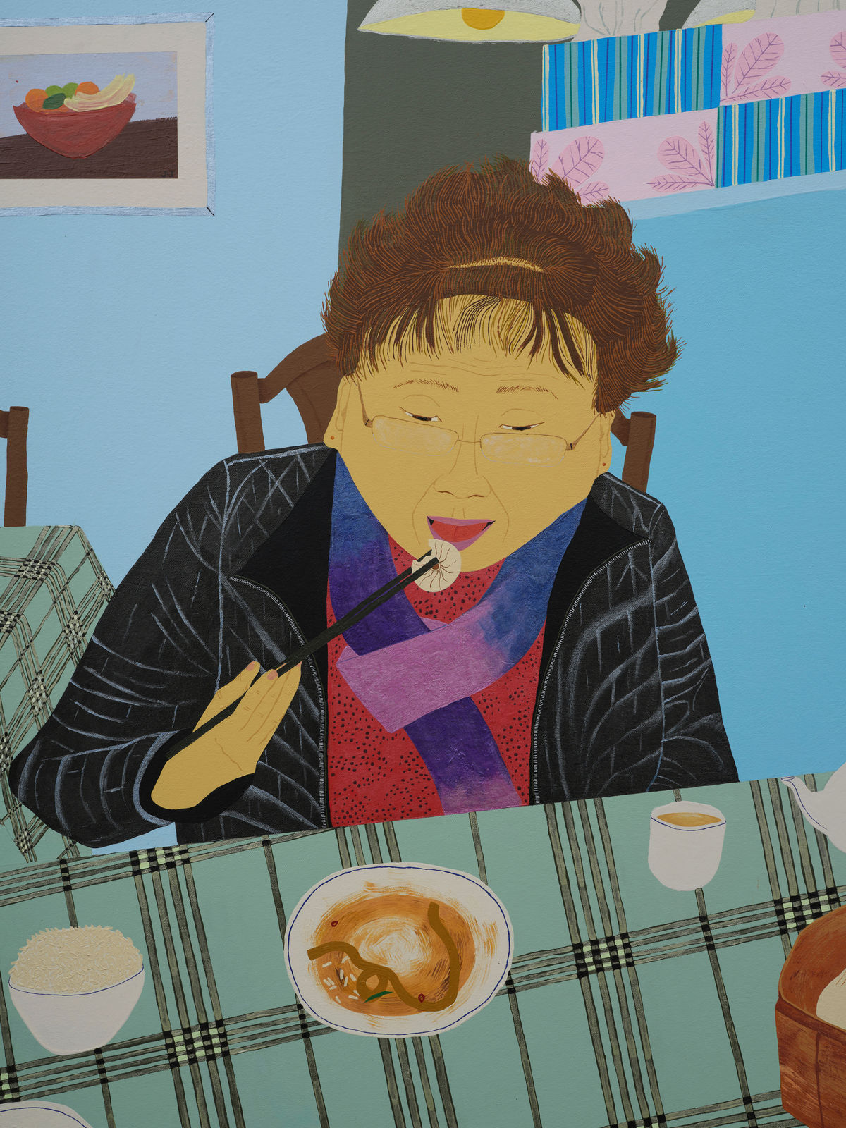 Claudia Kogachi, Obaachan eating dim sum, 2024