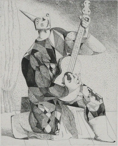 John Byrne, Harlequin with Guitar, 1998