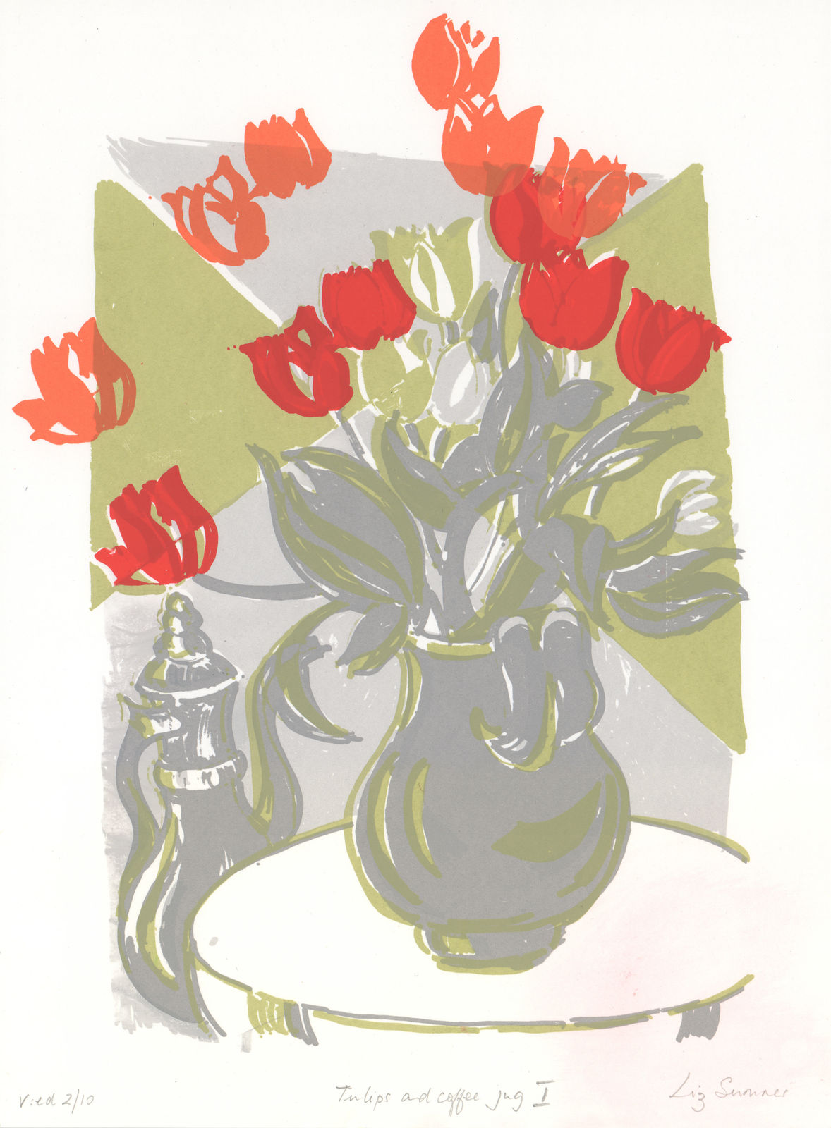 Liz Sumner, Tulips and Coffee Jug I, 2023