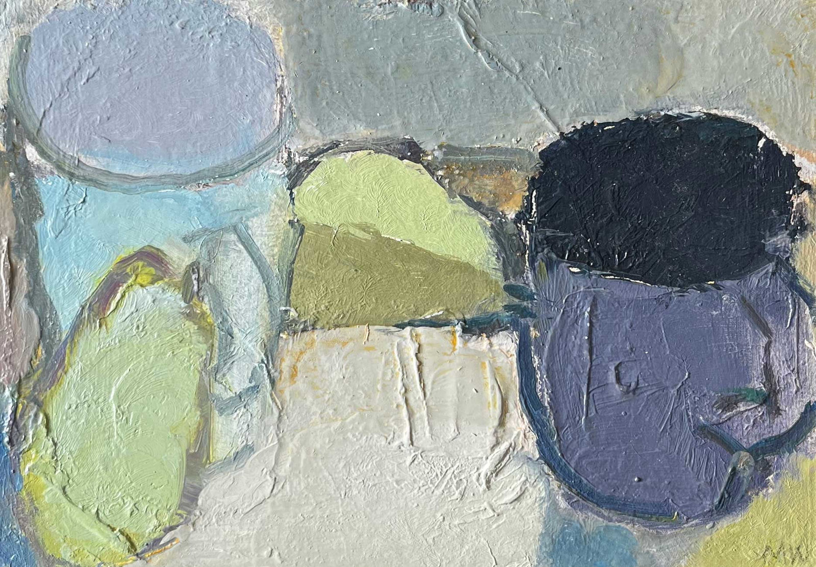 Michael Weller, Pears with a Blue Mug and a Black Mug, 12th September