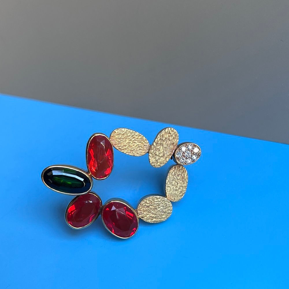 GRIMA, Tourmaline and Fire Opal Brooch, 1970