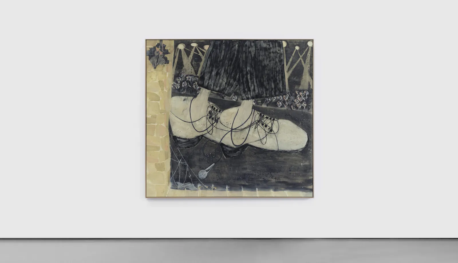 Oil on canvas of a pair of massive neutral colored sneakers