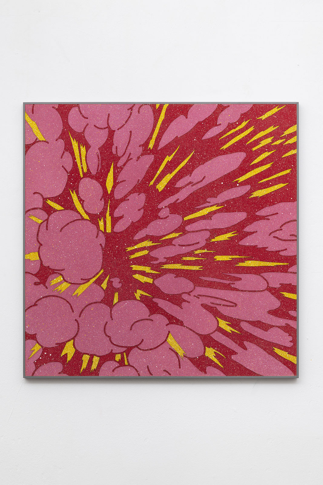 A mixed media print depicting an explosion.