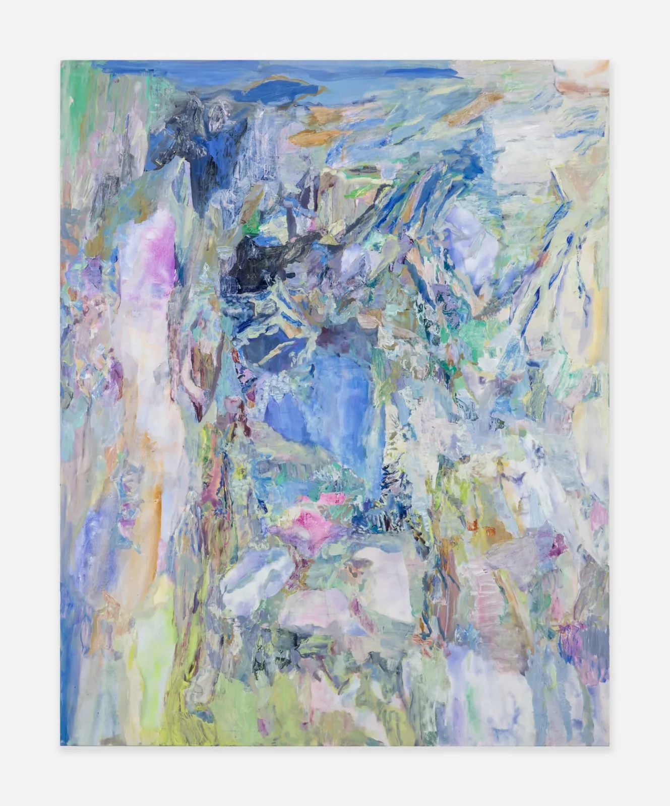 an abstract image with various energetically expressionistic color formations. the defining hue is purple, which is complemented with hues of blue, green, pink, and a few flickering hints of orange.