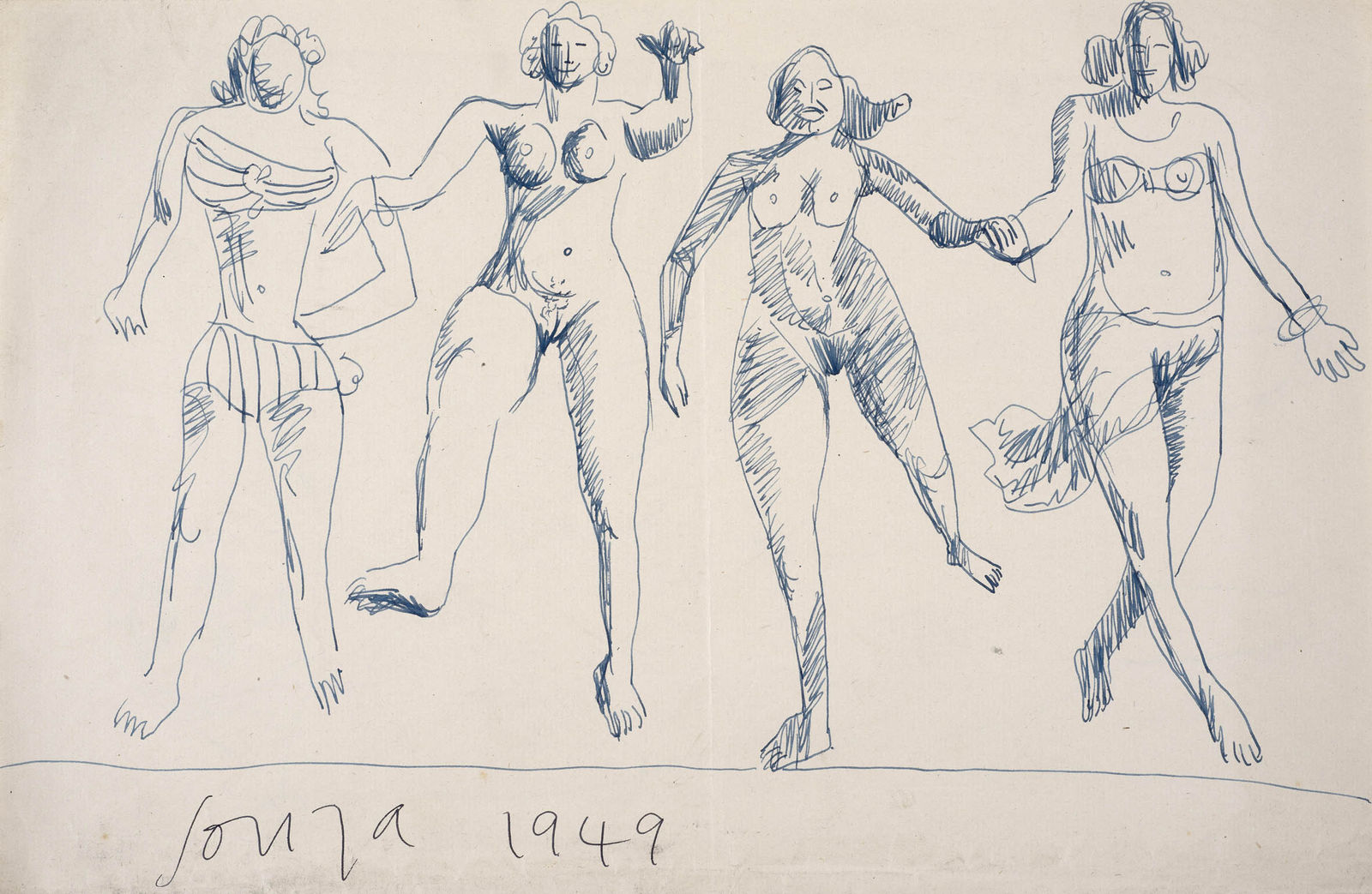 Francis Newton Souza, Untitled (Four Running Girls), 1949