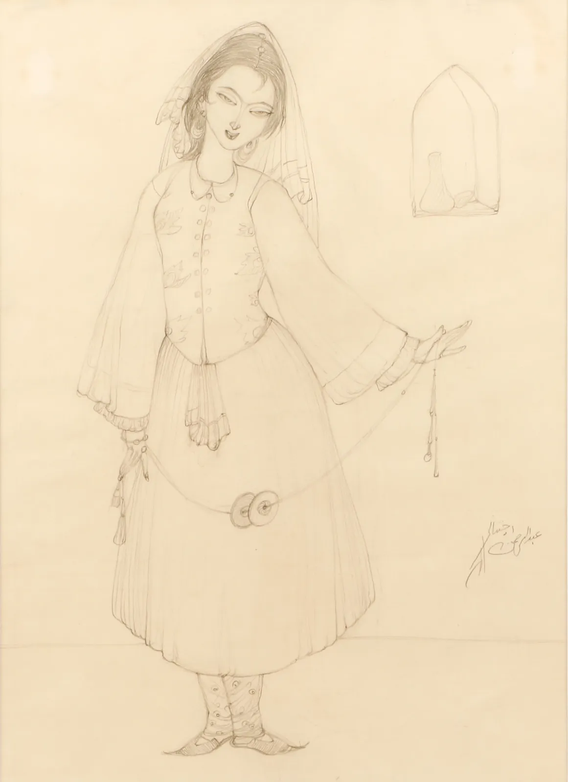 Abdur Rahman Chughtai, Standing Maiden, c.1967