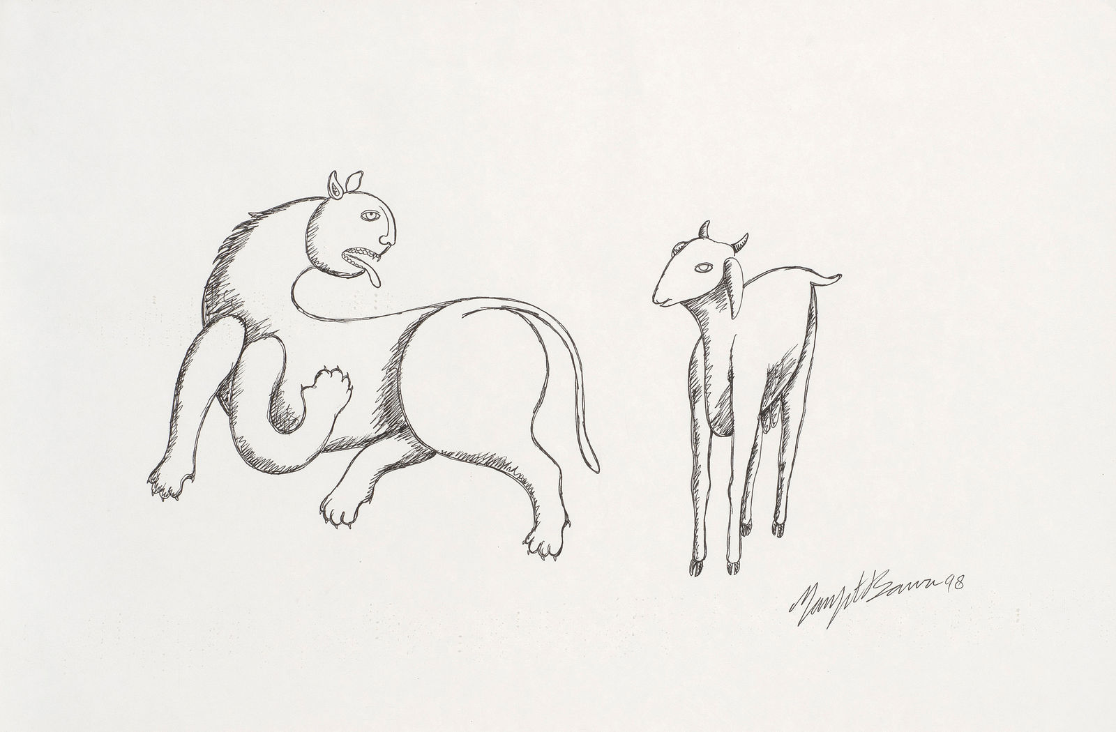 Manjit Bawa, Untitled (Lion and Goat), 1998