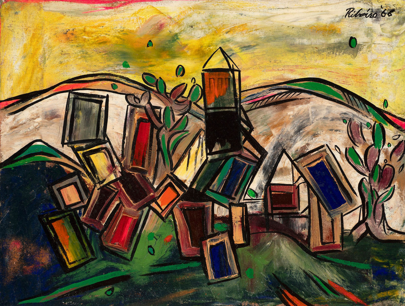 Lancelot Ribeiro, Tree with Square Houses, 1968