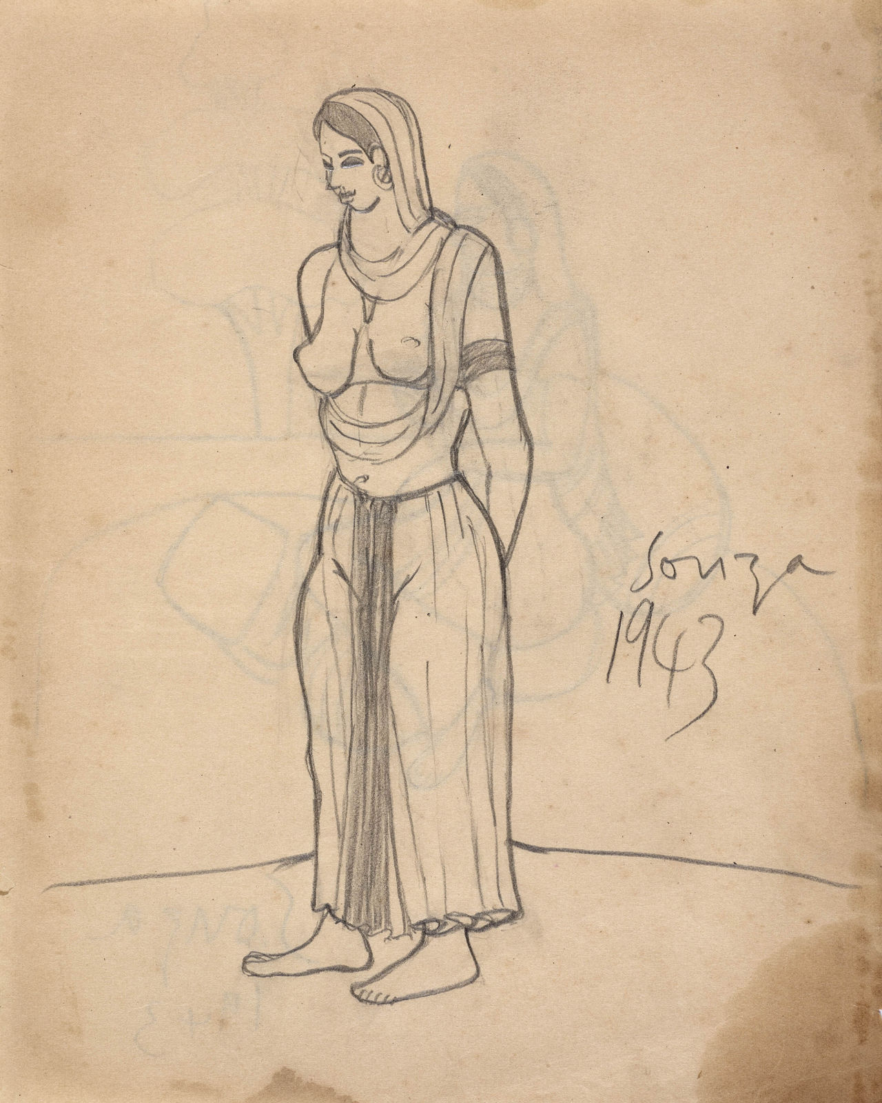 Francis Newton Souza, Untitled (Standing woman) recto; , 1943