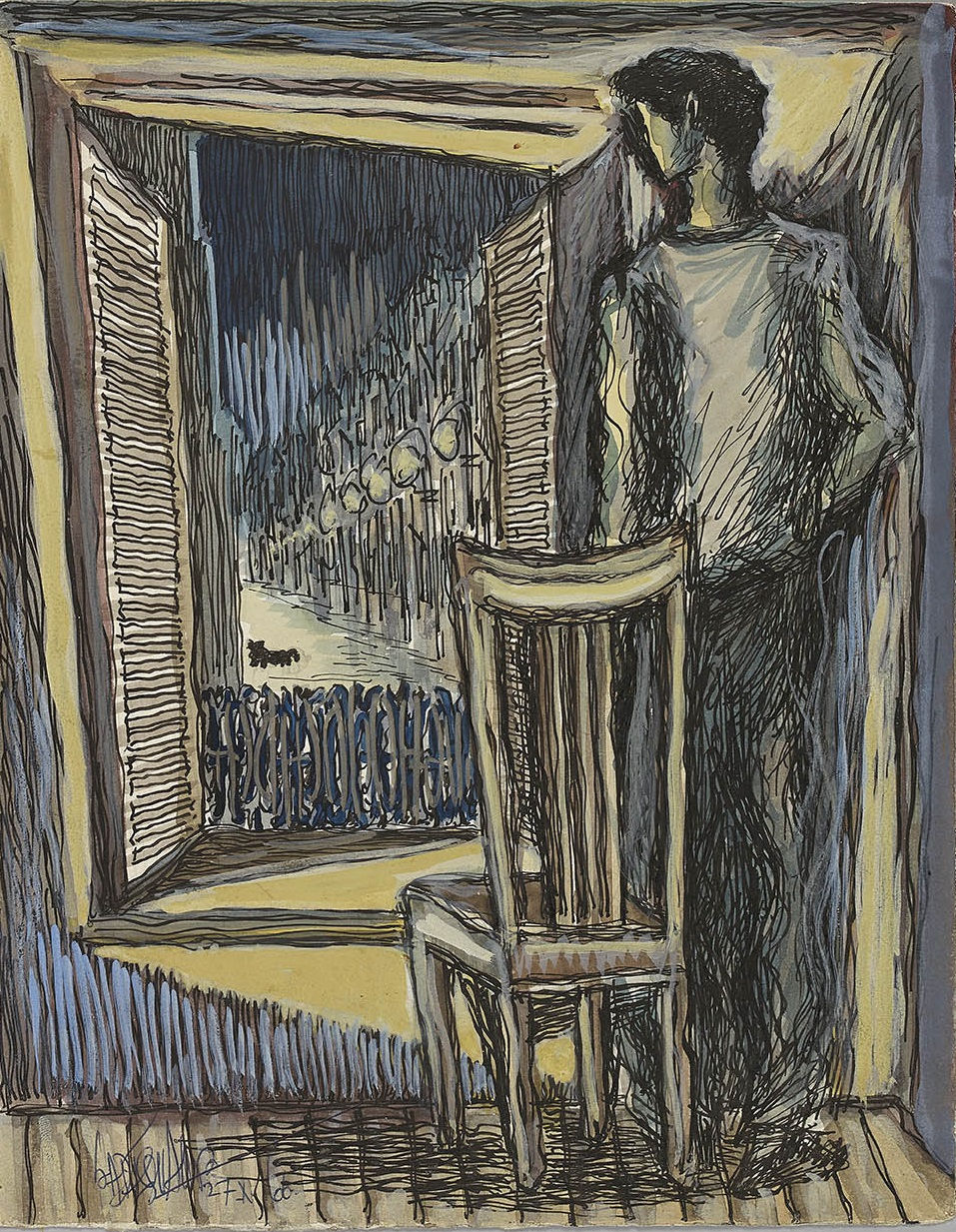 Syed Sadequain, Untitled (Meursault at his Window), 1966