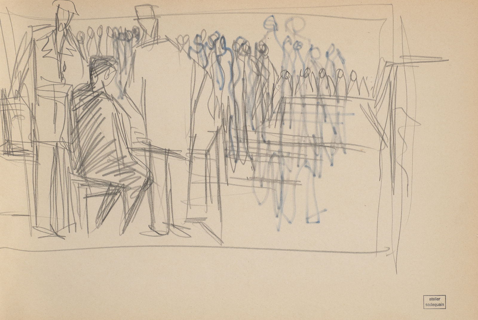 Syed Sadequain, Study for L'Etranger, Meursault in the Courtroom, circa 1965