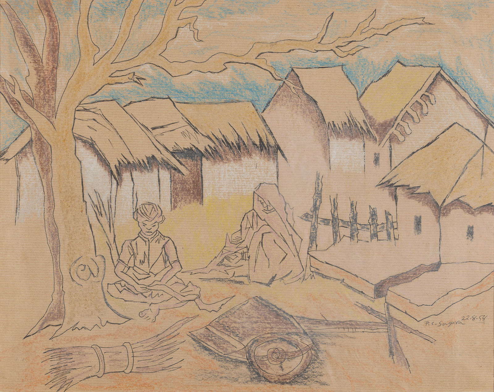 Piraji Sagara, Untitled (Village Scene), 1958