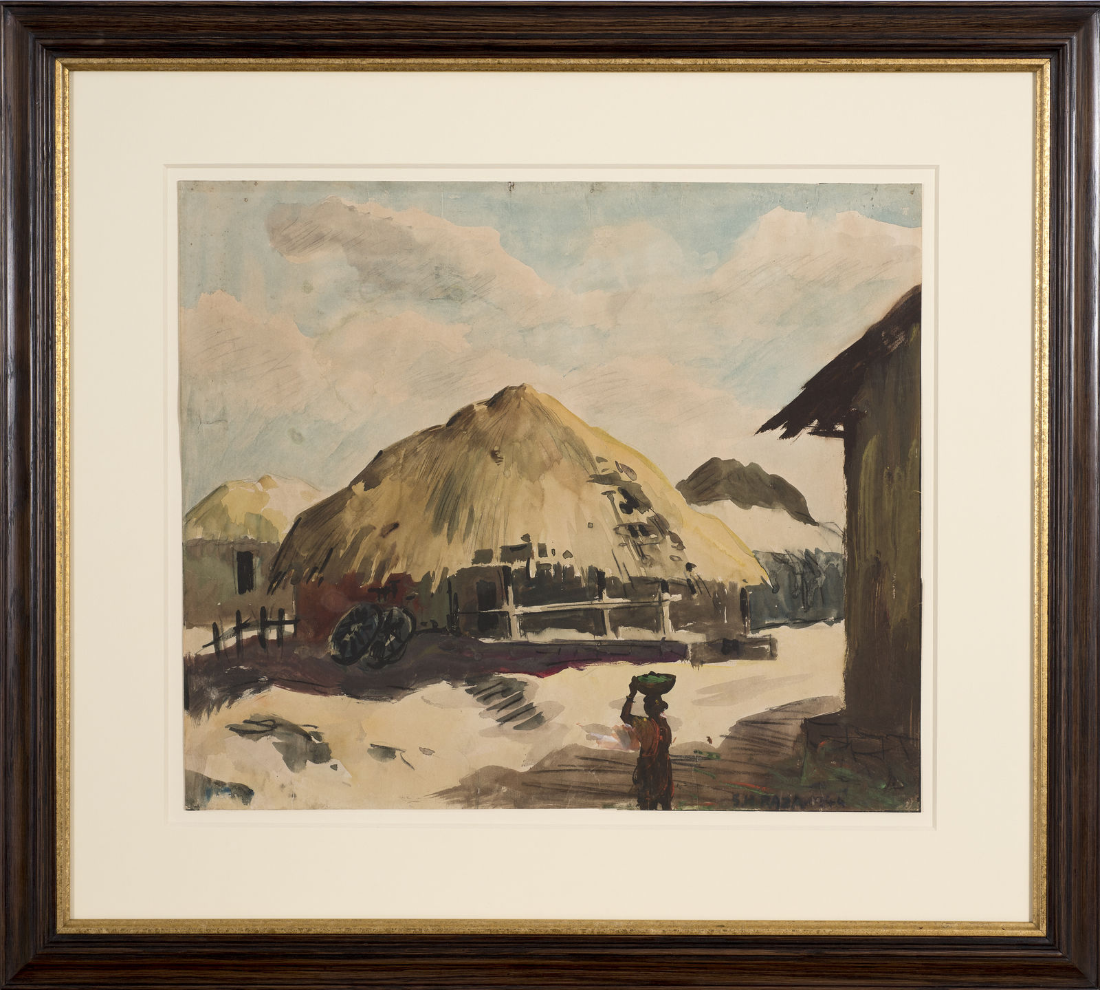 Sayed Haider Raza, Untitled (Village Scene), 1944