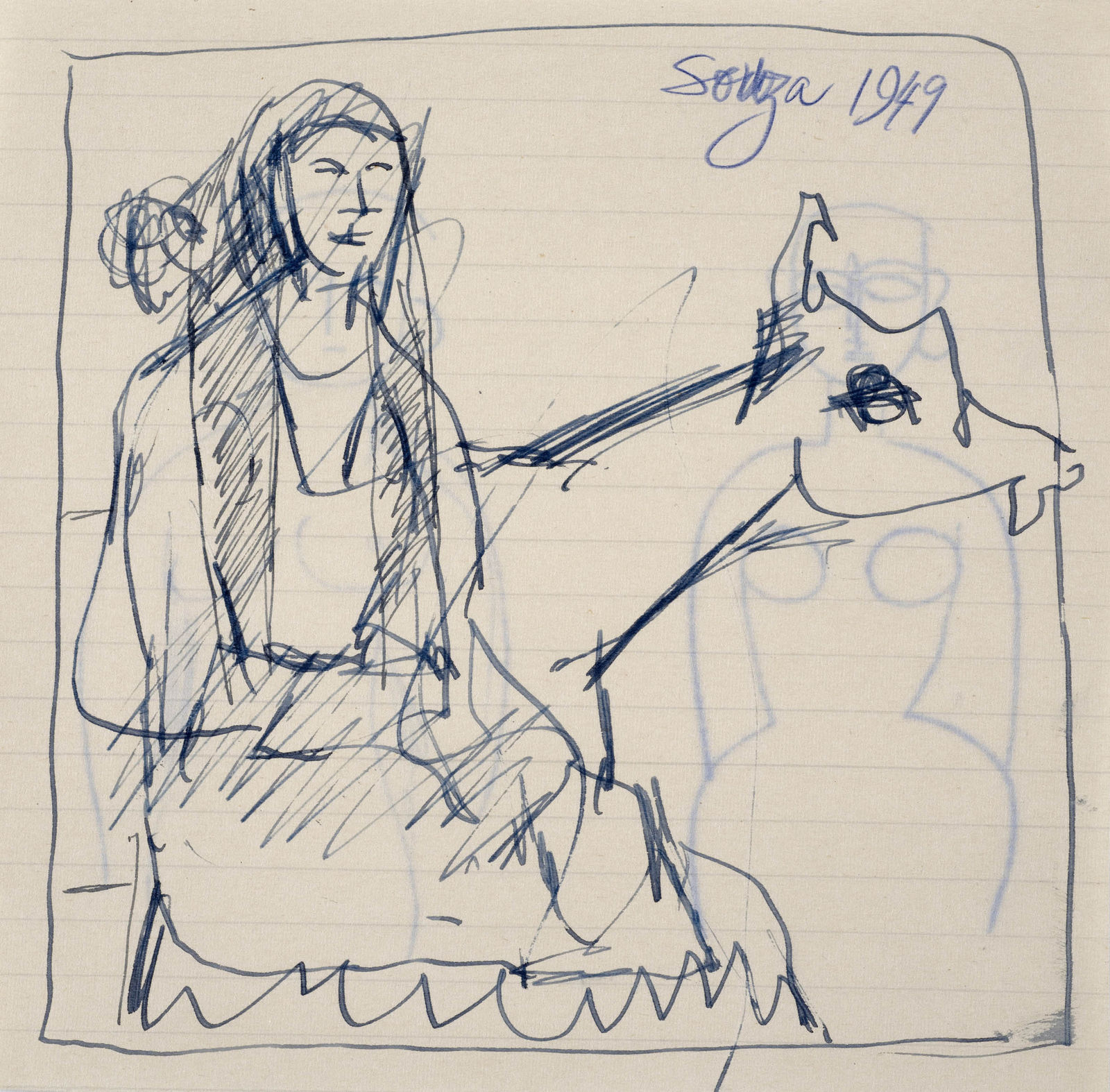 Francis Newton Souza, Untitled (Flight into Egypt, Mary on Donkey) recto; Untitled (Two figures) verso, 1949