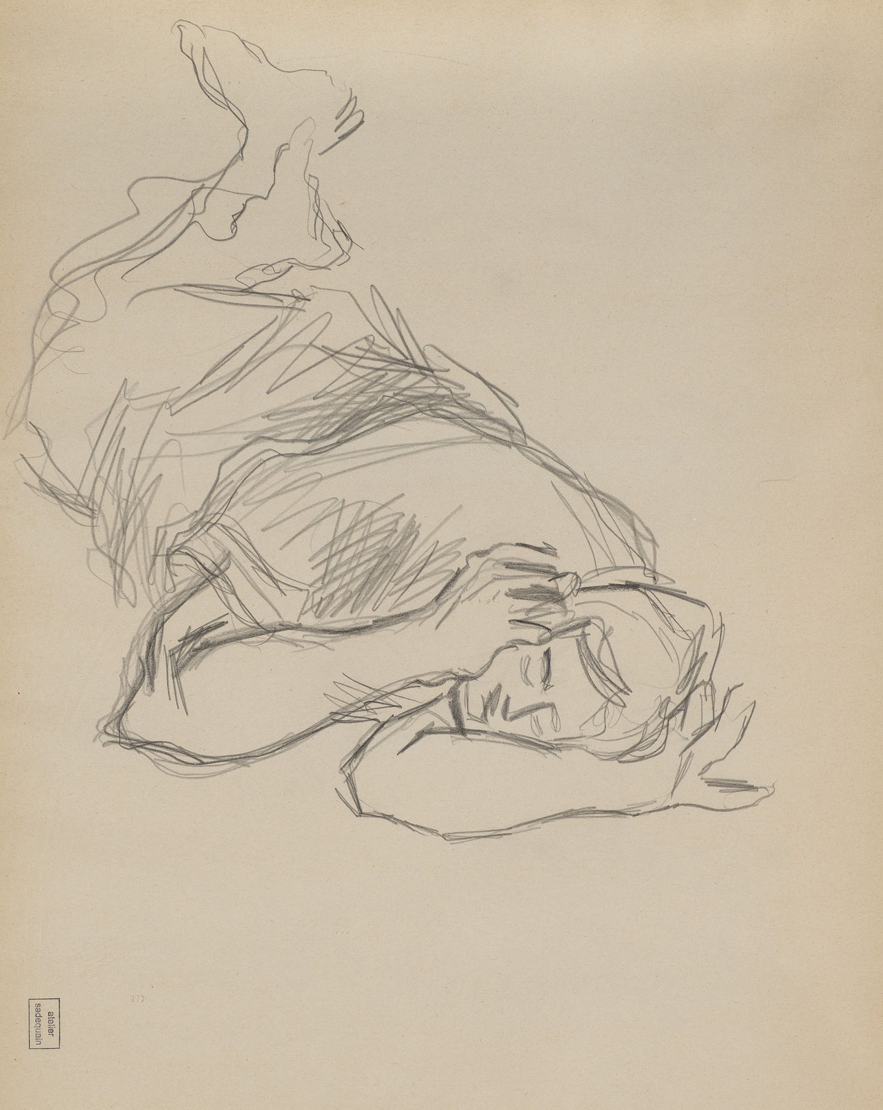 Syed Sadequain, Study for L'Etranger, Meursault on Prison Bed, circa 1965