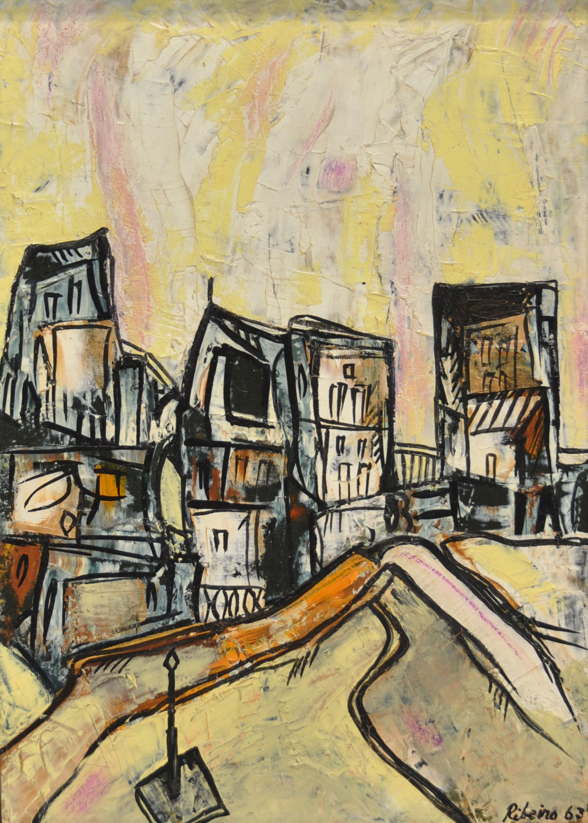Lancelot Ribeiro, Untitled (Townscape with Orange Road), 1963