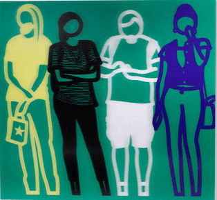 Julian Opie, Yellow Black White Blue (Standing People), 2019-2020