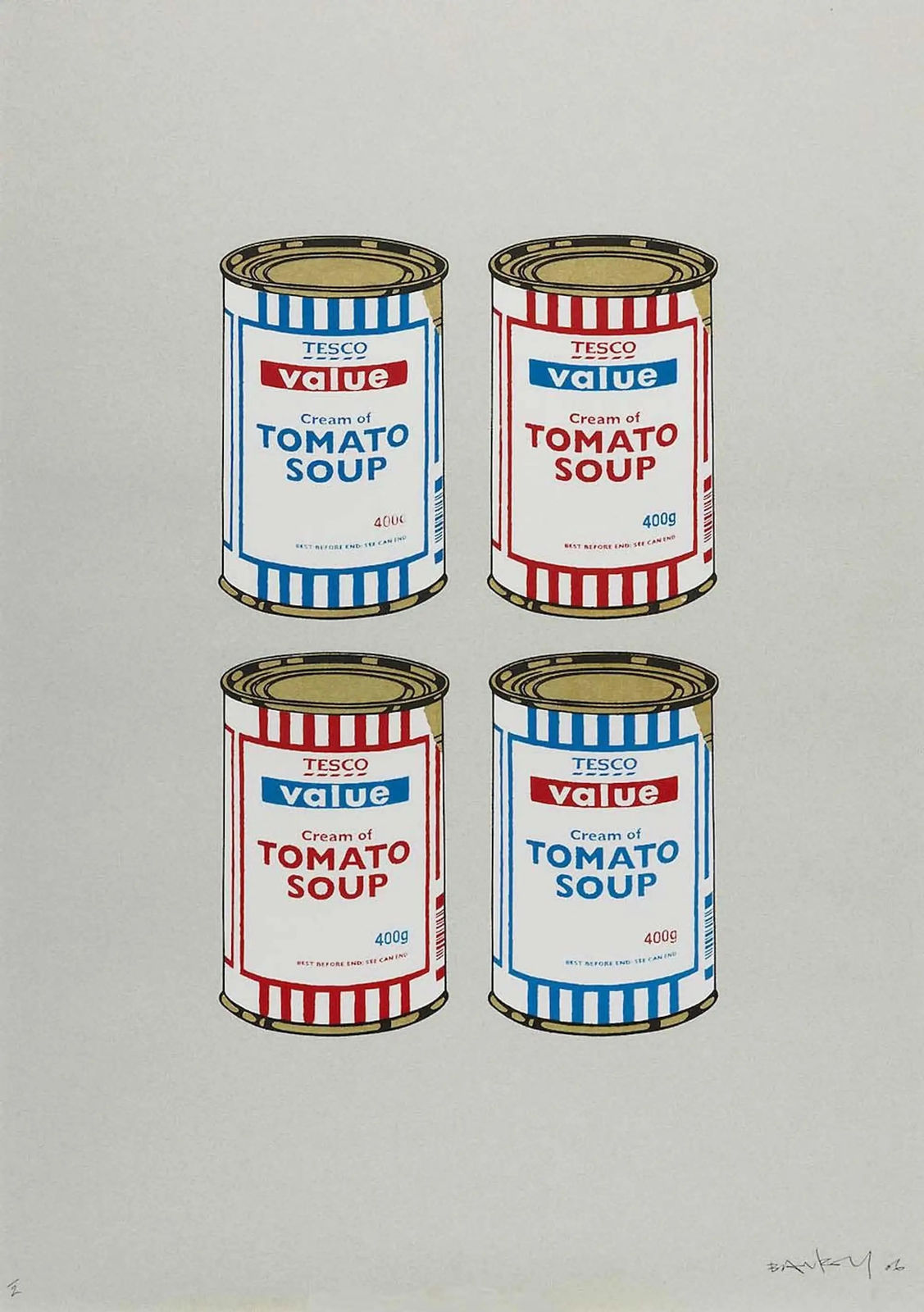 Banksy, Soup Cans Quad (Red and Blue on Grey) (Signed), 2006