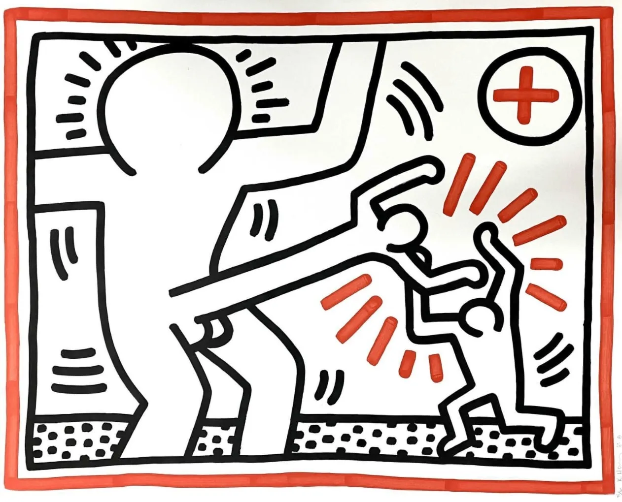 Keith Haring, Three Lithographs Untitled Cock Fight (Littmann PP . 39), 1985