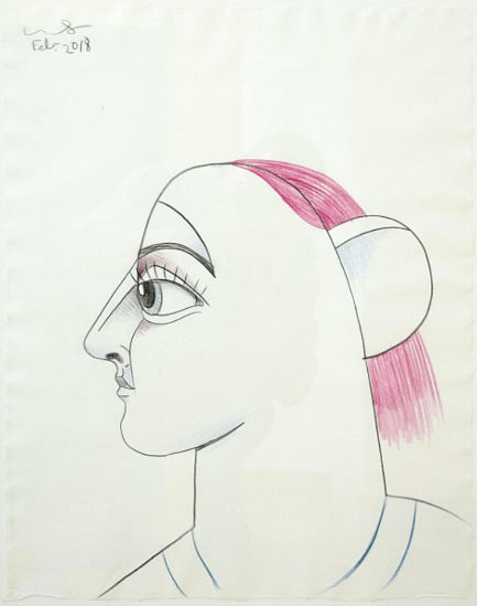 George Condo, Profile With Pink Hair, 2018