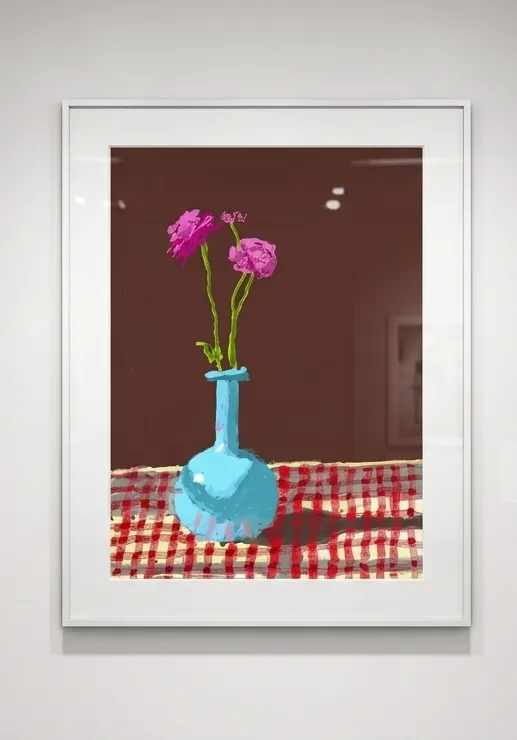 David Hockney, 28th February 2021, Roses in a Blue Vase, 2021