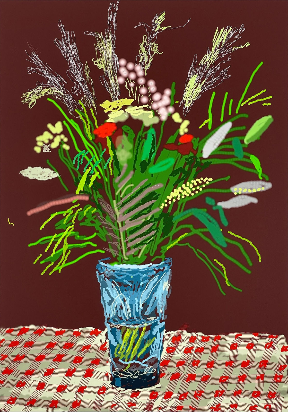David Hockney, 27th February, Tall Flowers in a Tall Vase, 2021