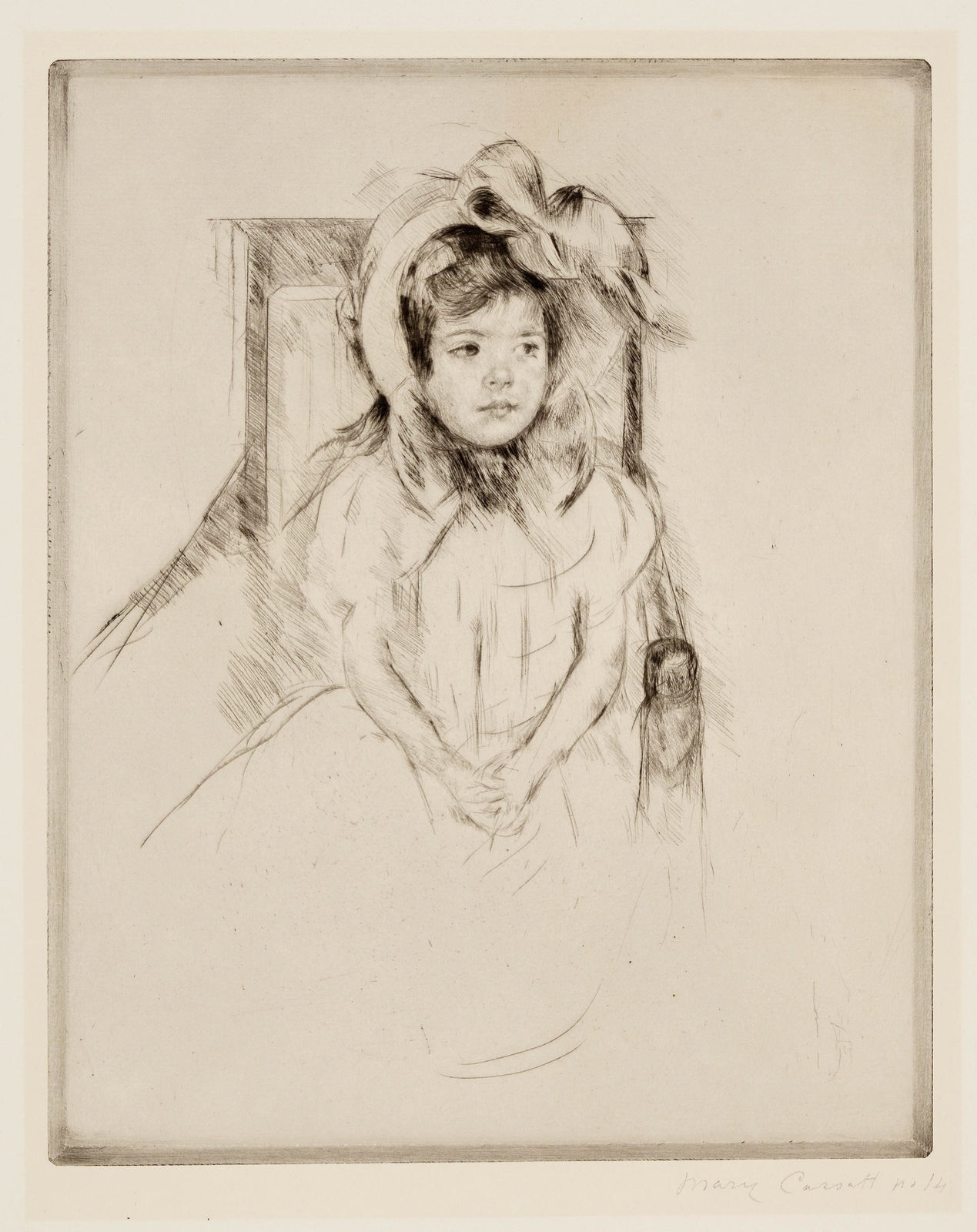 Mary Cassatt, Margot Wearing a Large Bonnet, Seated in an Armchair (Breeskin 192), c. 1904
