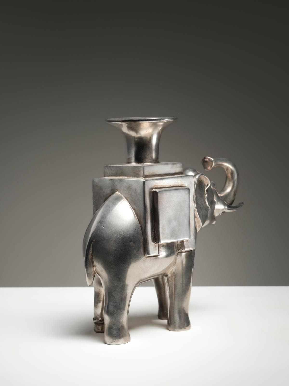 FRANÇOIS-XAVIER LALANNE: Bougeoir Éléphant, Circa 1998-1999, Bronze argenté