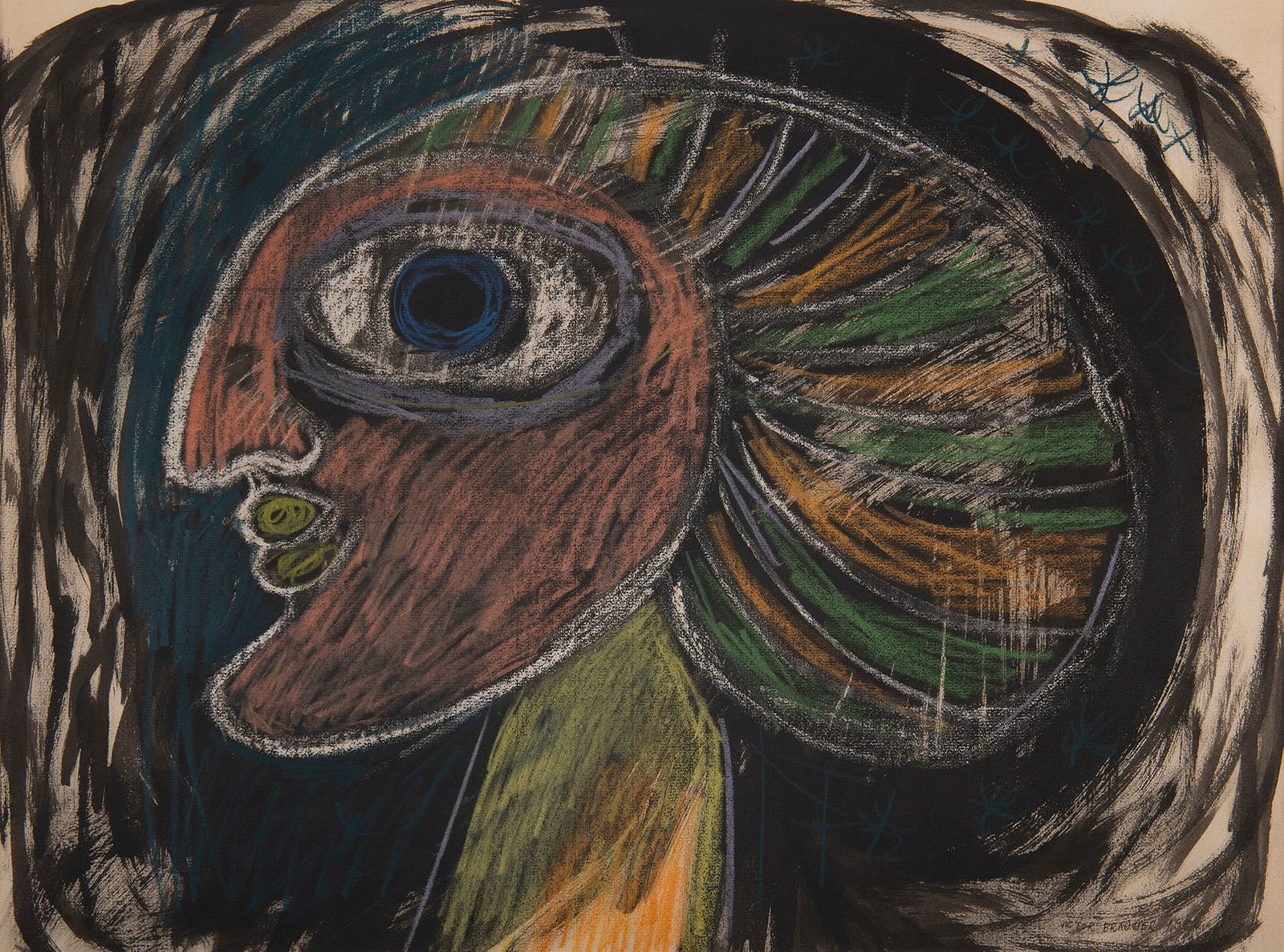 VICTOR BRAUNER: Sans Titre, 1952, Pastel et encre de Chine sur papier