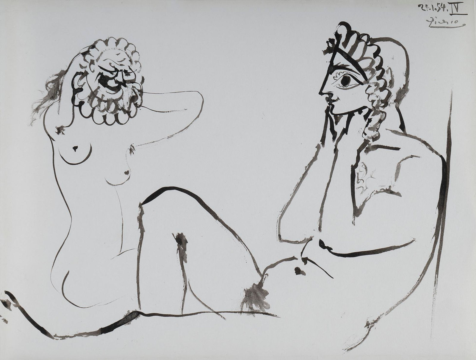 PABLO PICASSO, Deux Personnages - Couple Aux Masques Antiques, 1954