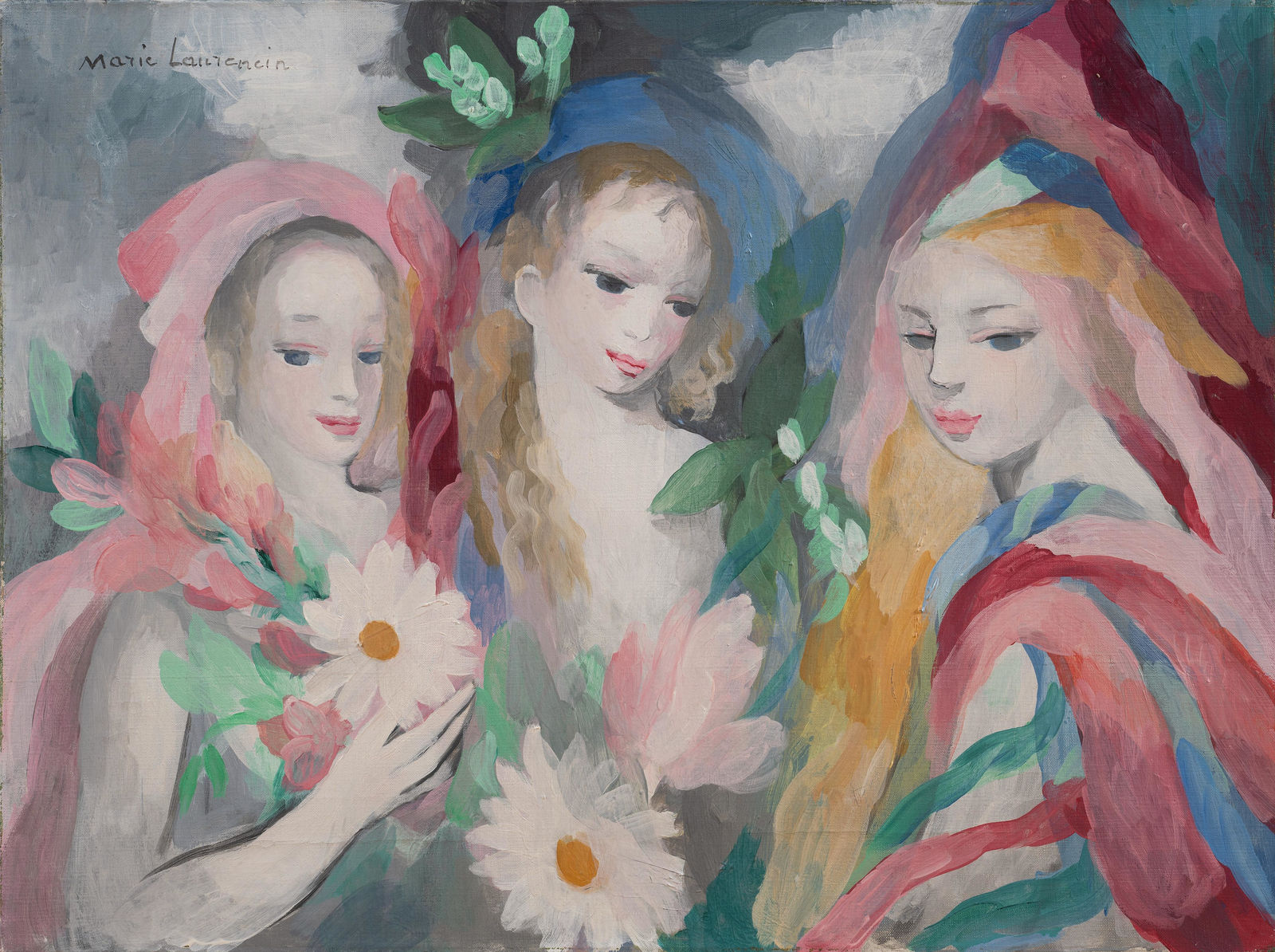MARIE LAURENCIN, Trois Jeunes Filles Aux Fleurs
