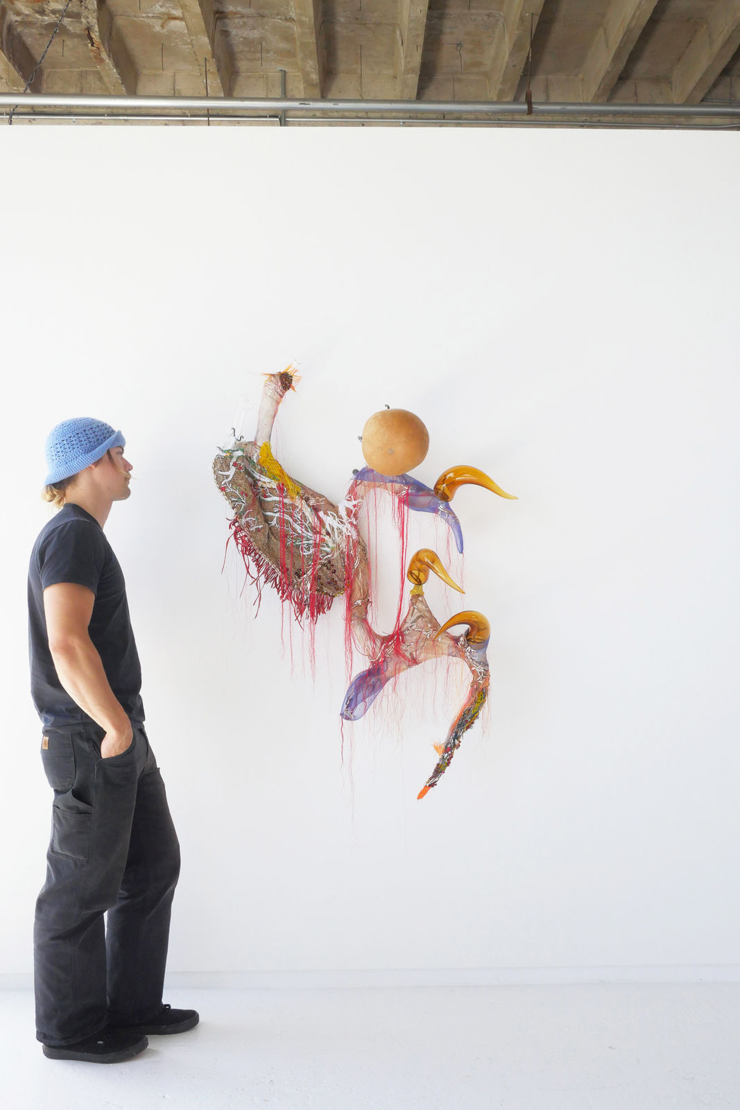 Rina Banerjee, Out of hollowness of world She punctured tight twisted curled horn, meaty teeth a wagon of emotion, 2017/2024