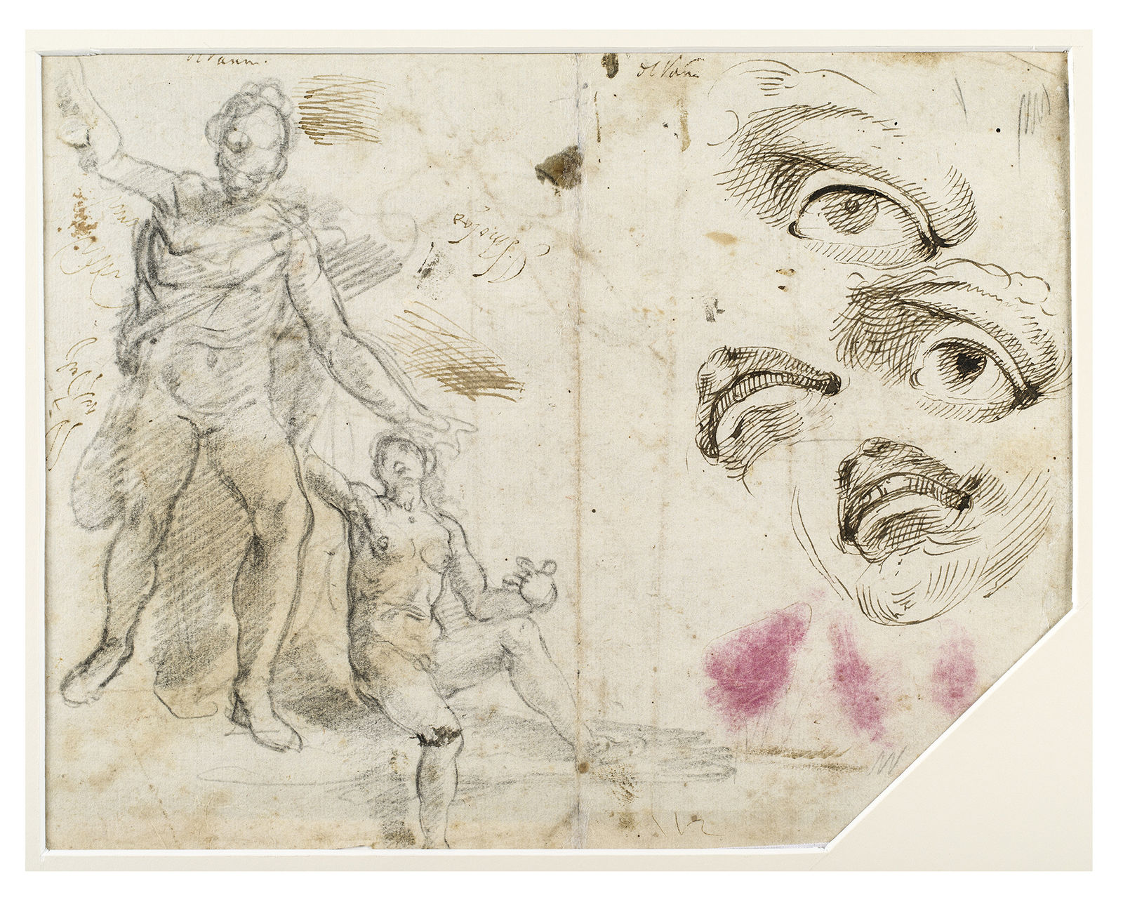 Alessandro Casolani (Siena, 1552-1606), Studies of Putti in various Poses (recto); Study of a Male and Female Figure, Study of a Face (verso)