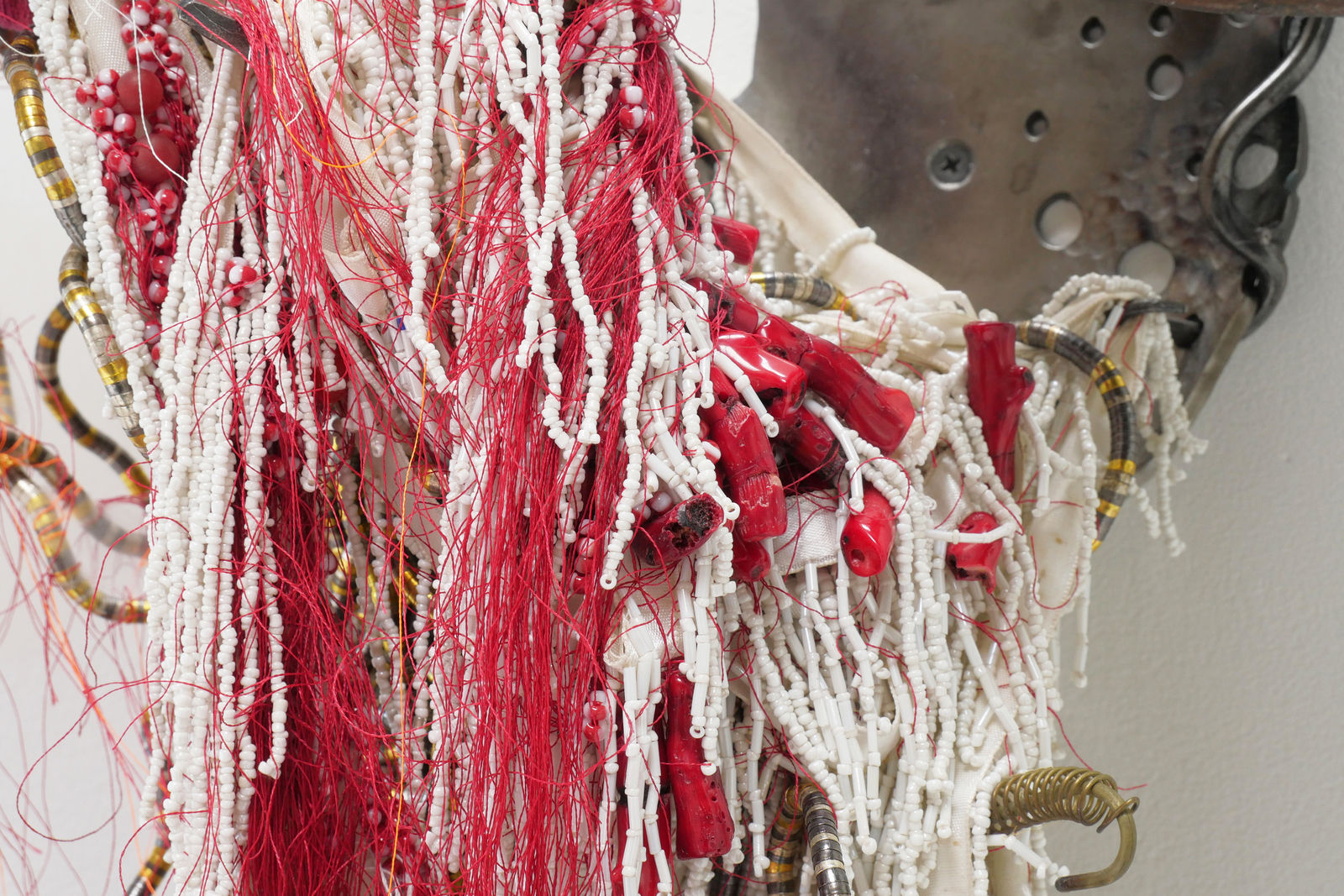 Rina Banerjee, Wedding thieves, they stole her away on that blessed day, full that was a day full of frills and ruffles, borders draped, dragged, pinched to anchor, barefoot petticoat and chemise, shoulder pads and anklets, stole her from her family, waked her in mourning baked her if fires of ceremony, cooked in her in modernity, 2018