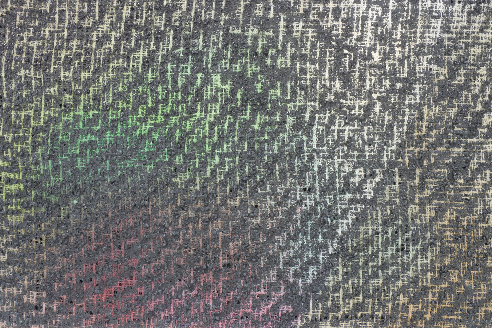 Detail of a multicolored abstract painting on canvas.