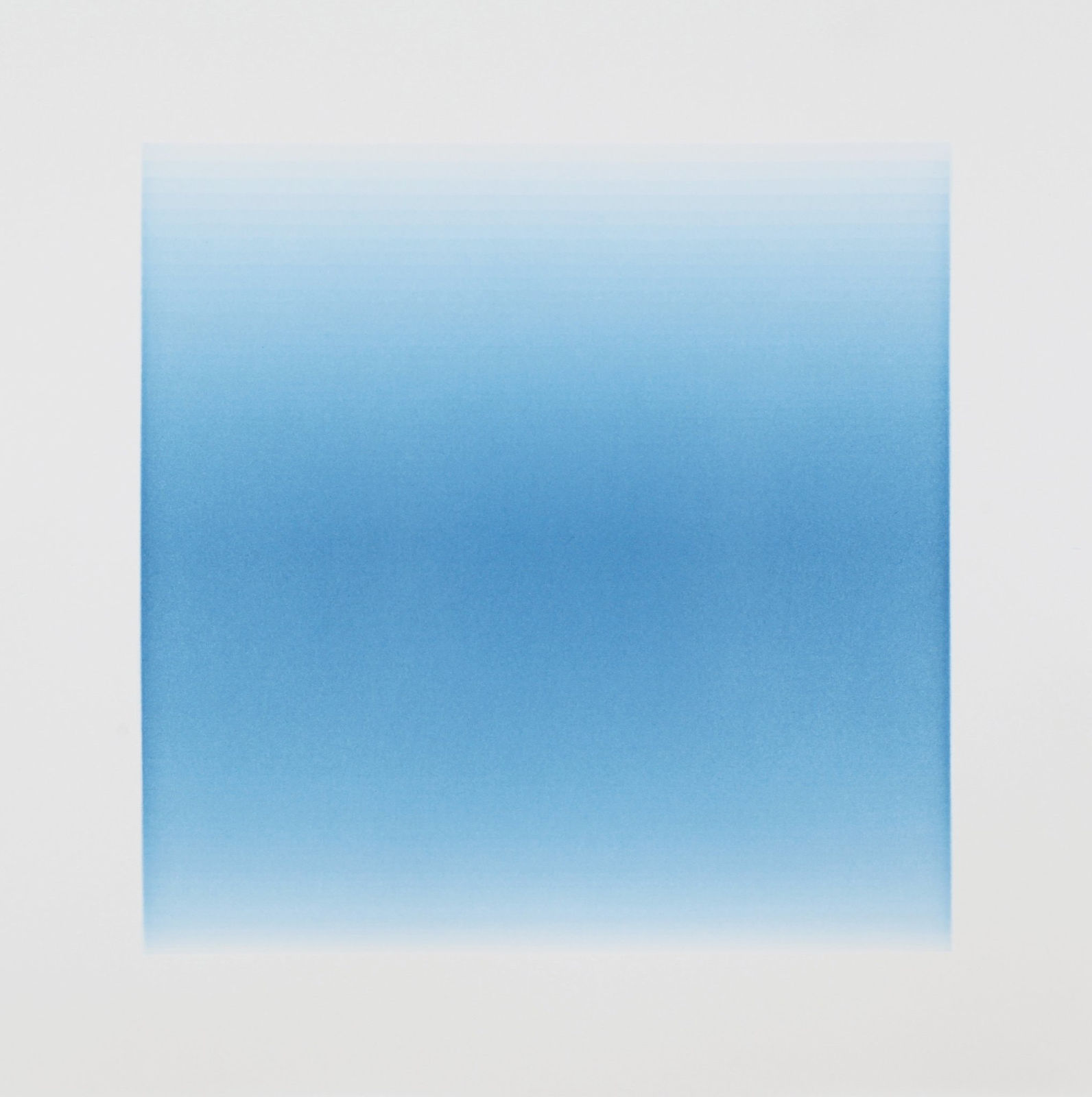 Thin horizontal lines are painted in gradient hues from light blue to royal blue and back to light blue again, creating a square color field. The gradient effect is created from the overlapping of the horizontal lines.