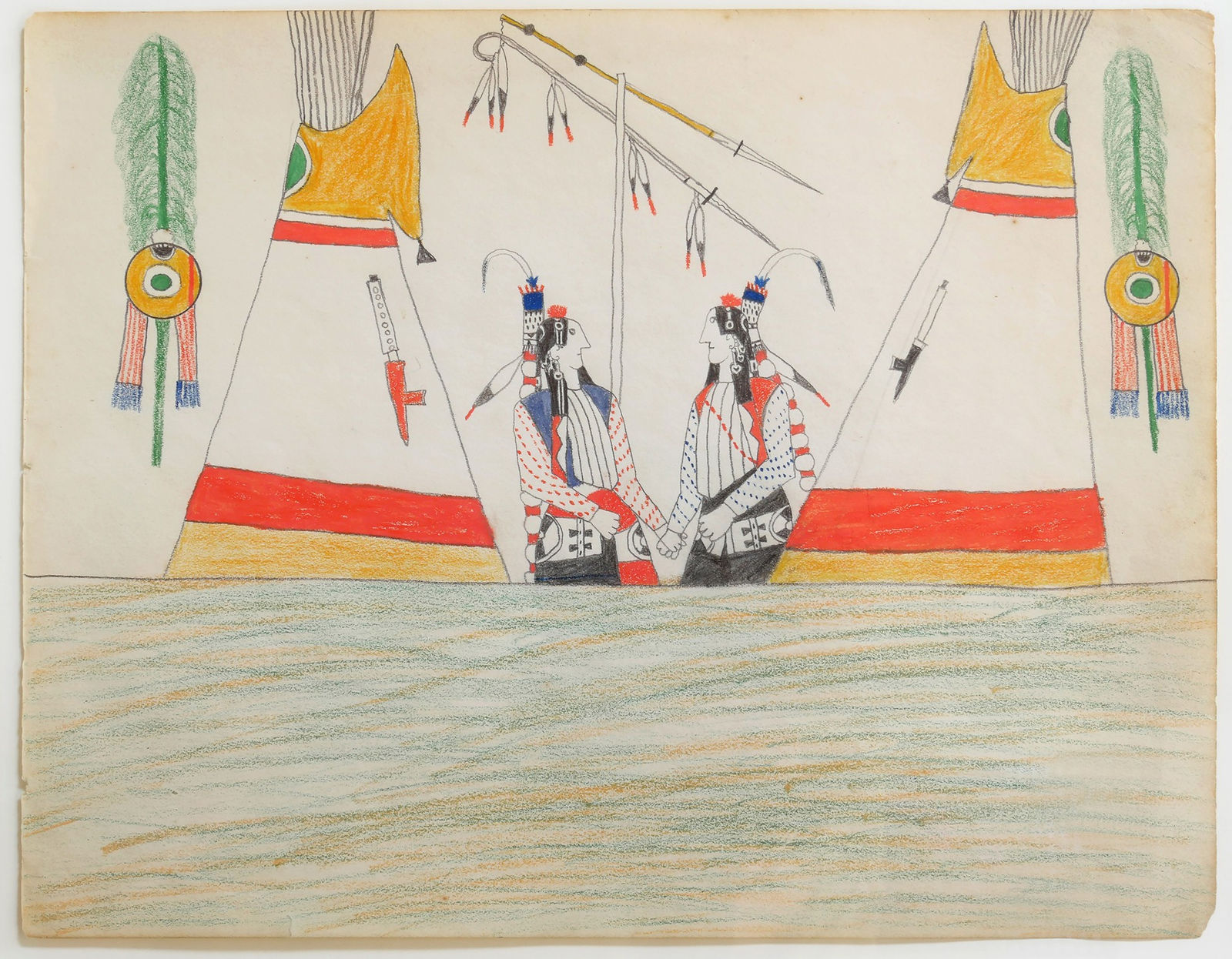 Attributed to Wohaw (Beef) also known as Gu Hau De (Wolf Robe), 1855-1924, Kiowa, Central Plains, Ledger Drawing, c. 1875-78
