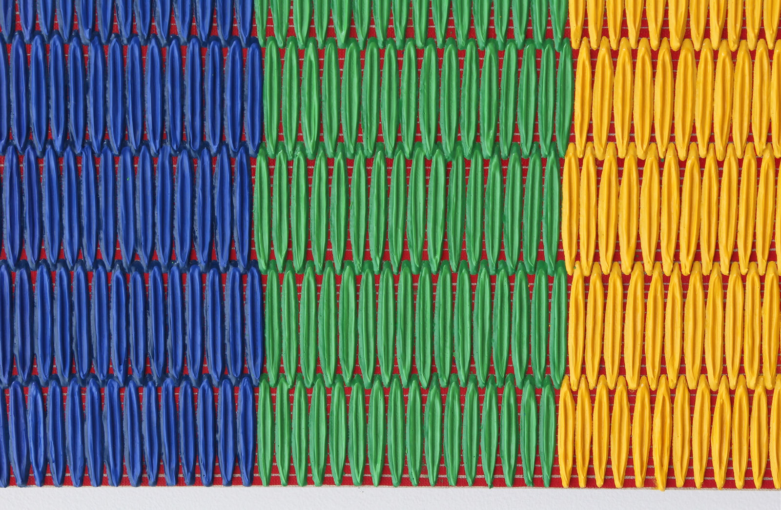 Detail of the blue green and yellow stripes in Eric Fanning