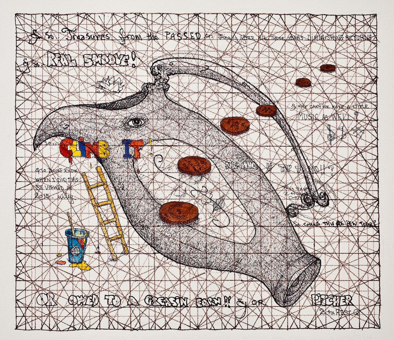 William T. Wiley, Owed to a Greasin' Earn, 2015