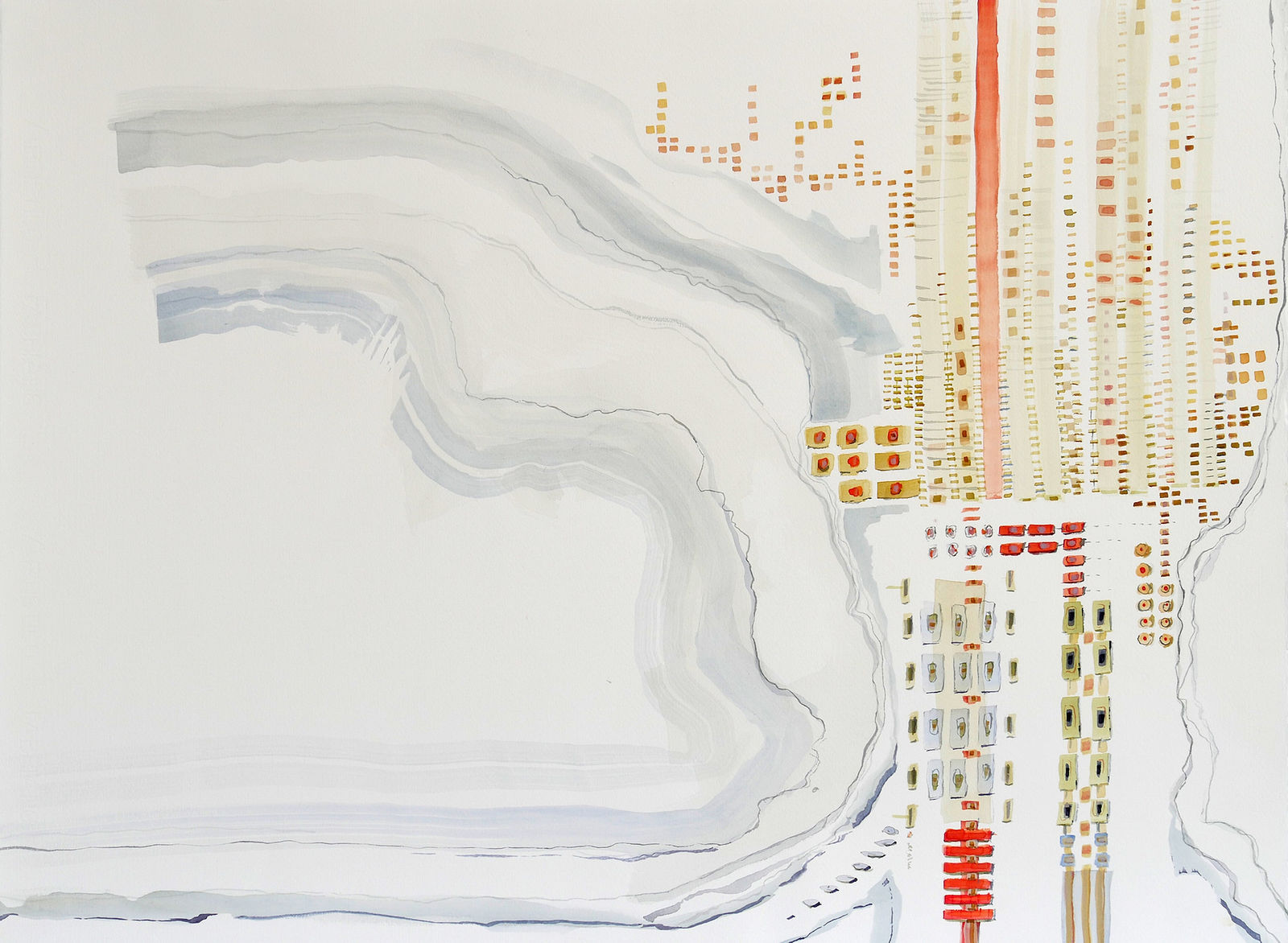 An image of yellow rectangles with red circles in the middle which looks like a it's formed into a station.