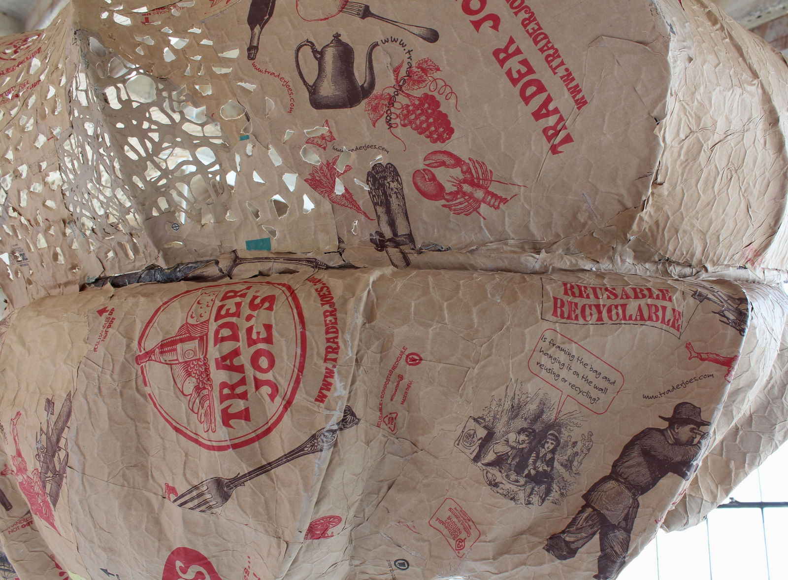 Detail of Odalisque showing paper bag material and paint